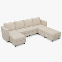 Ivory-Beige-/-Corduroy-7-Seat-U-Shaped-Open-Sectional