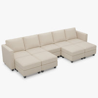 Ivory-Beige-/-Corduroy-9-Seat-U-Shaped-Open-Sectional