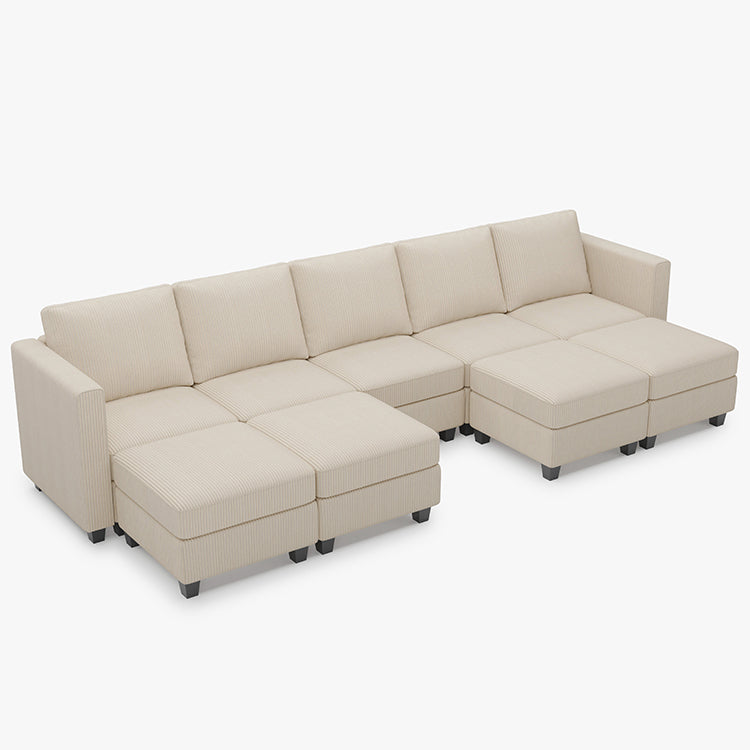 Ivory-Beige-/-Corduroy-9-Seat-U-Shaped-Open-Sectional