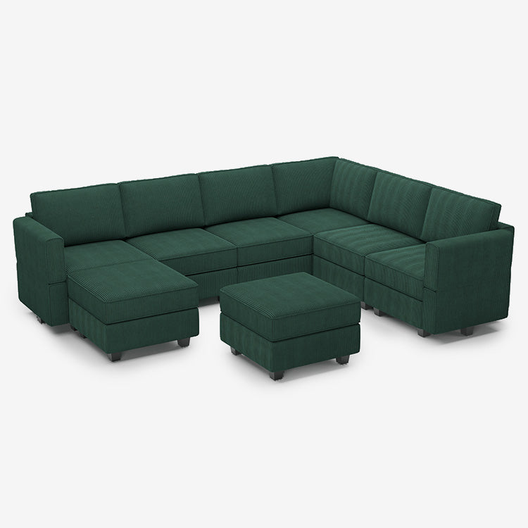 Belffin 7 Seats + 9 Sides Modular Corduroy Sofa with Storage Ottoman