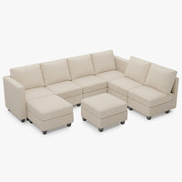 Ivory-Beige-/-Corduroy-8-Seat-U-Shaped-Sectional