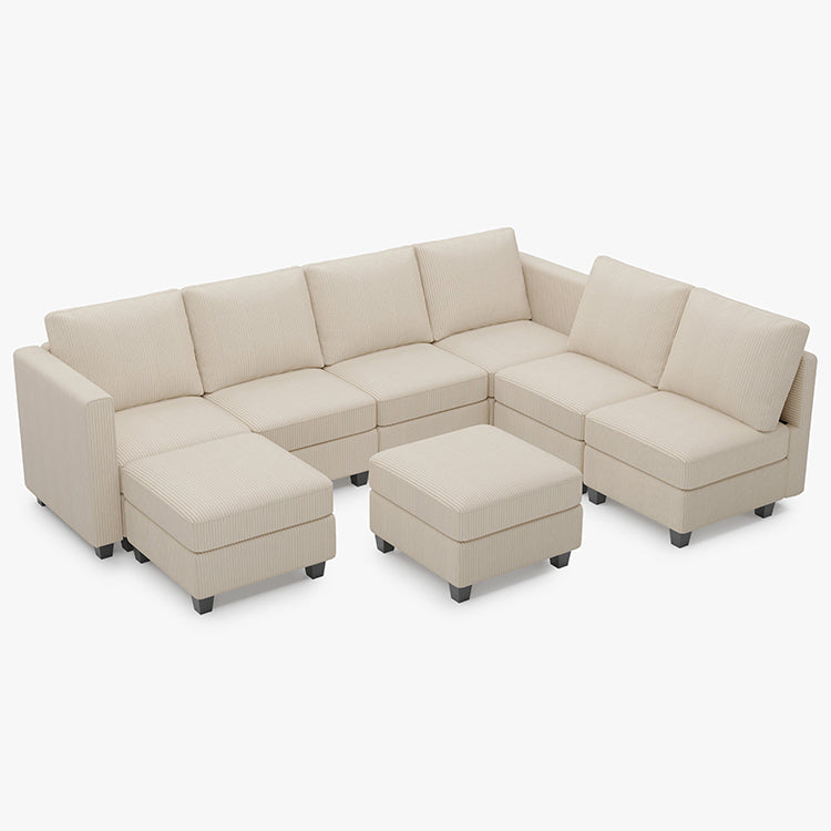 Ivory-Beige-/-Corduroy-8-Seat-U-Shaped-Sectional