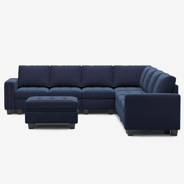 Dark-Blue-/-Velvet-8-Seat-L-Shaped-Sectional-with-Ottoman