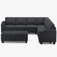 Graphite-Grey-/-Chenille-8-Seat-L-Shaped-Sectional-with-Large-Ottoman