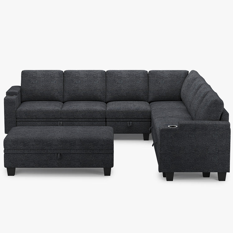 Graphite-Grey-/-Chenille-8-Seat-L-Shaped-Sectional-with-Large-Ottoman