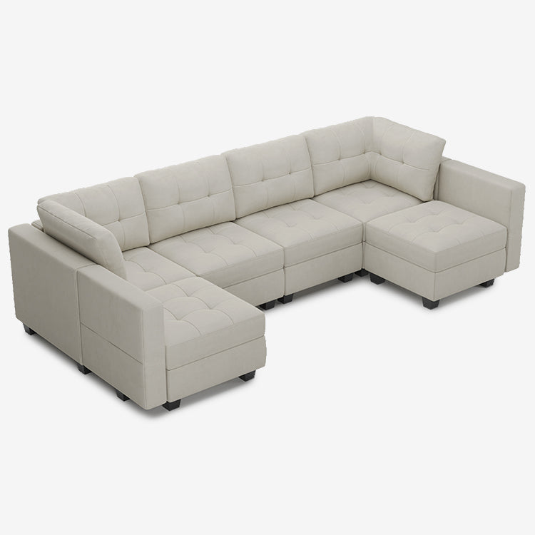 Belffin 6 Seats + 8 Sides Modular Velvet Tufted Sofa with Storage Seat