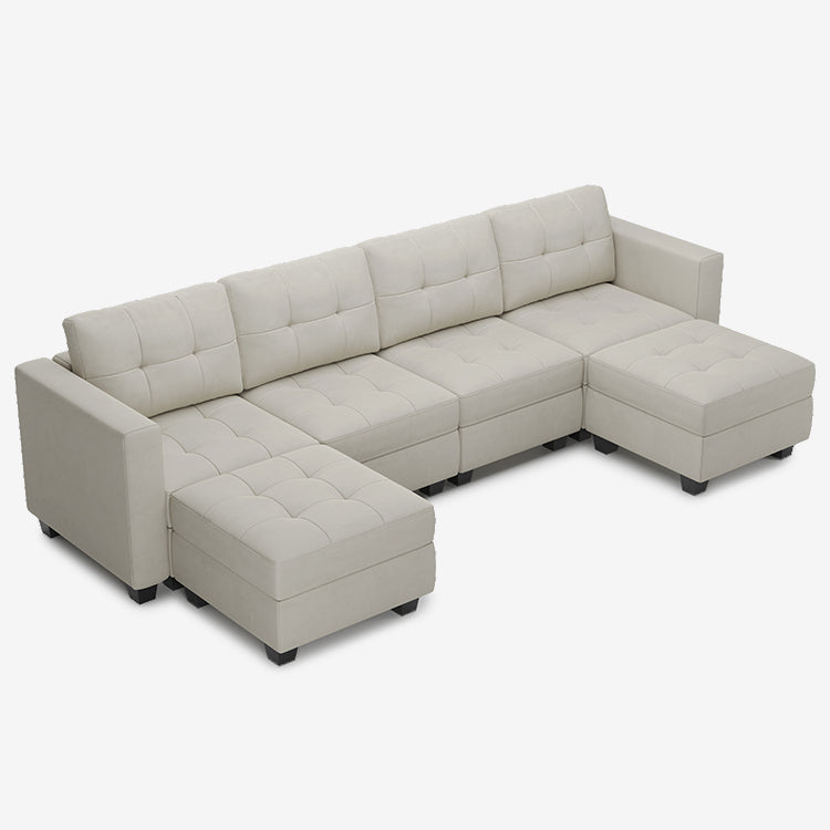 Belffin 6 Seats + 6 Sides Modular Velvet Tufted Sofa with Storage Seat