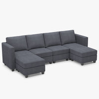 Pewter-Grey-/-Corduroy-6-Seat-U-Shaped-Open-Sectional