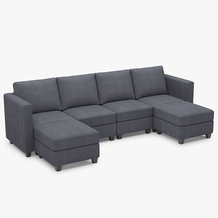 Pewter-Grey-/-Corduroy-6-Seat-U-Shaped-Open-Sectional