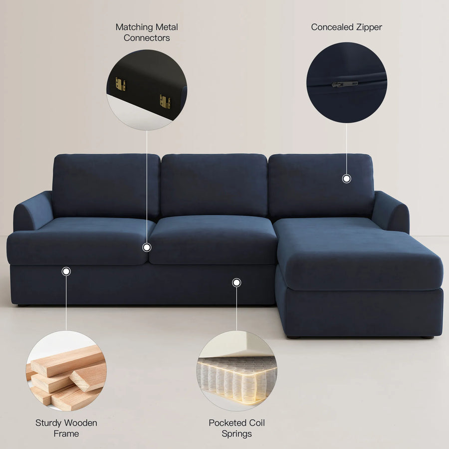 Navy-Blue-/-Velvet-2-Seat-L-Shaped-Left-Chaise-Sectiona