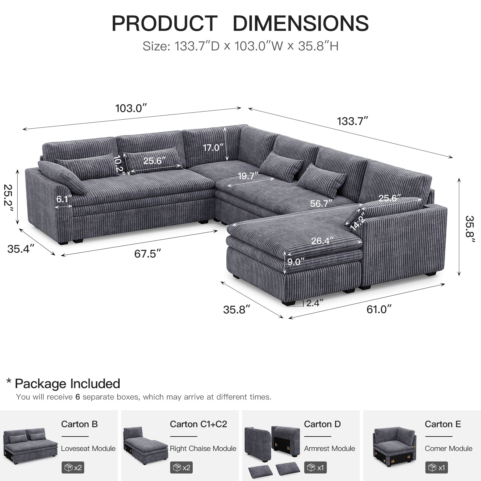 Vayla Oversized Cloud 6 Seats Sofa with Chaise