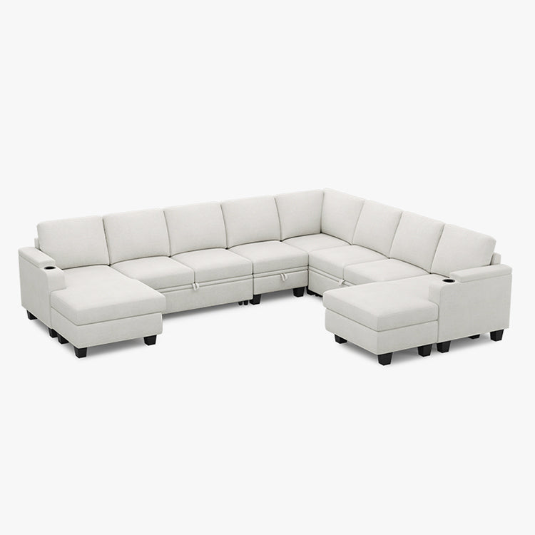 Belffin Modular 8 Seater Modular Chenille Pull-out  Sleeper Sofa with Storage Chaises