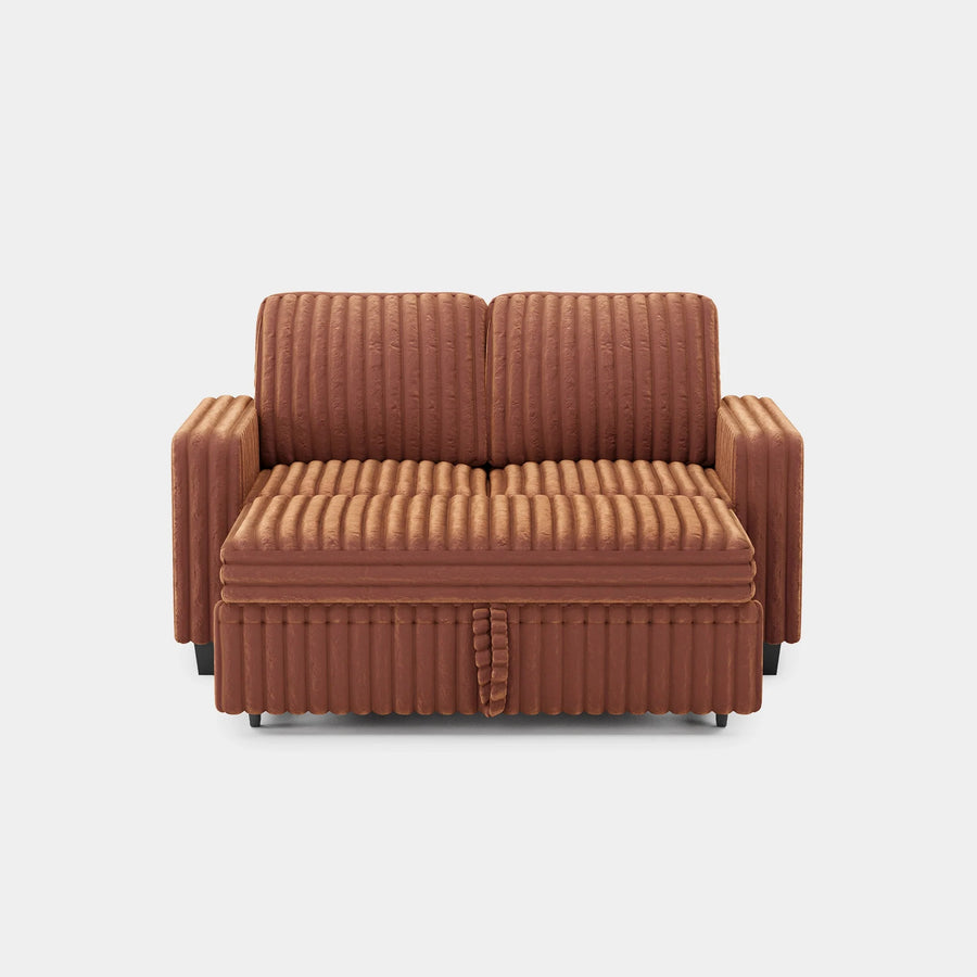 Caramel-Brown-/-Faux-Rabbit-Fur-Corduroy-Pullout-Loveseat