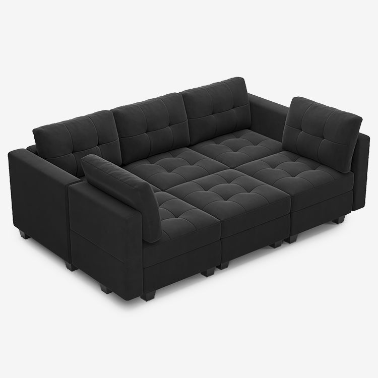 Belffin 6 Seats + 7 Sides Modular Velvet Tufted Sleeper Sofa with Storage Seat