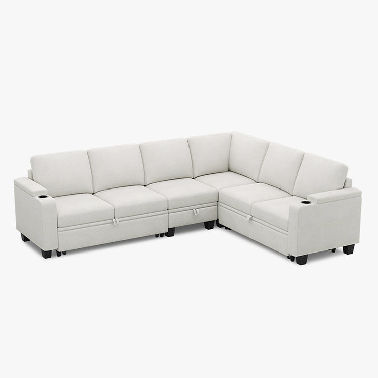 Belffin Modular 6 Seater Modular Chenille Pull-out  Sleeper Sofa with Storage Seats