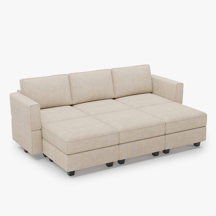 Belffin 6 Seats + 5 Sides Modular Wide Corduroy Sleeper Sofa with Storage Seat