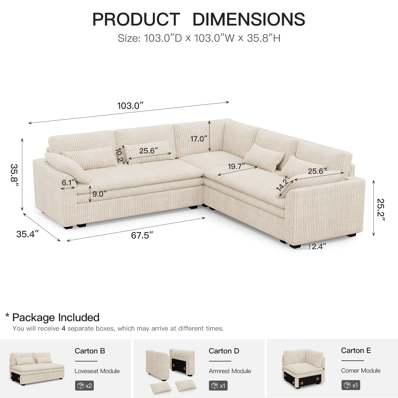 Vayla Oversized Cloud 6 Seats Corner Sofa