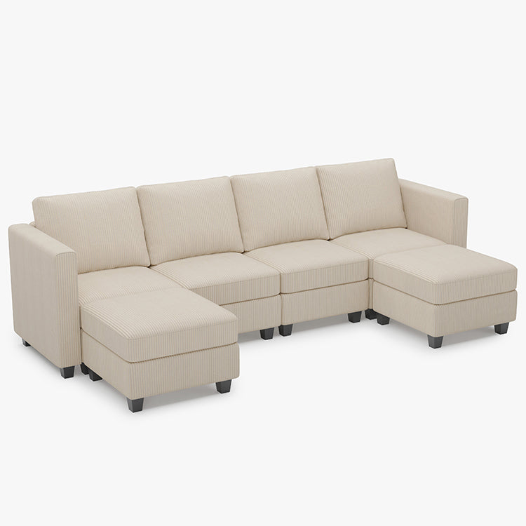 Ivory-Beige-/-Corduroy-6-Seat-U-Shaped-Open-Sectional