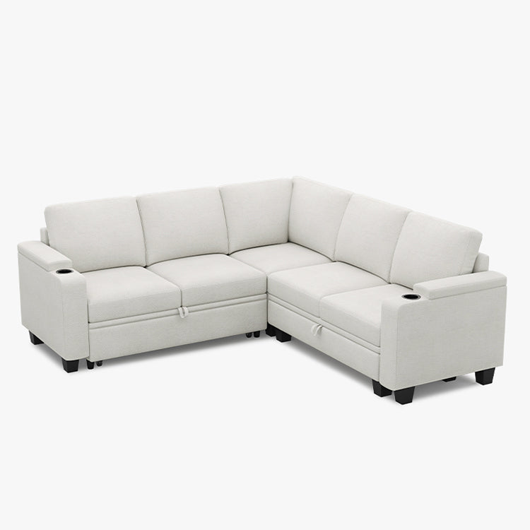 Belffin Modular 5 Seater Modular Chenille Pull-out  Sleeper Sofa with Storage Seats