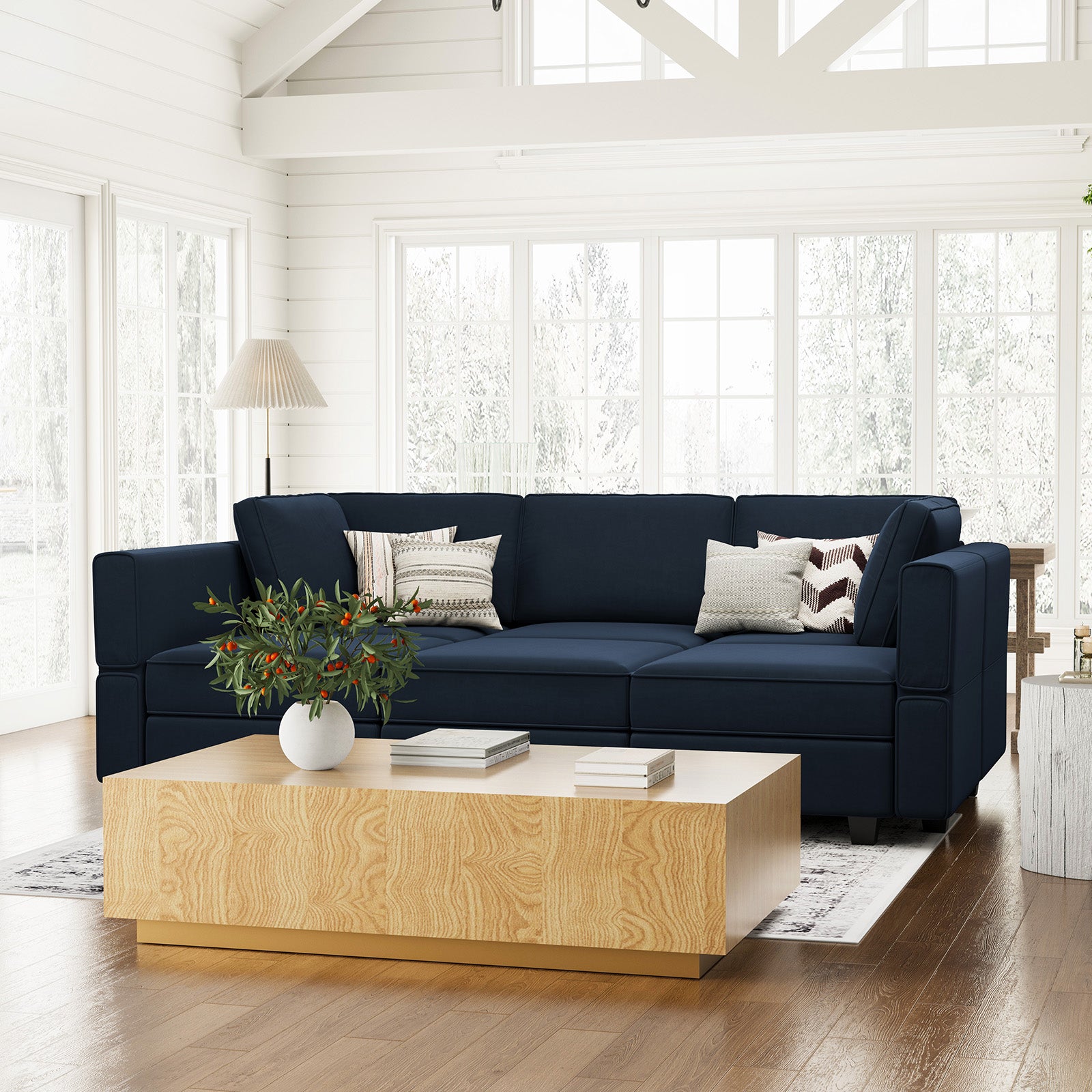 Soforia 6 Seats + 7 Sides Modular Velvet Sleeper Sofa with Storage Seat