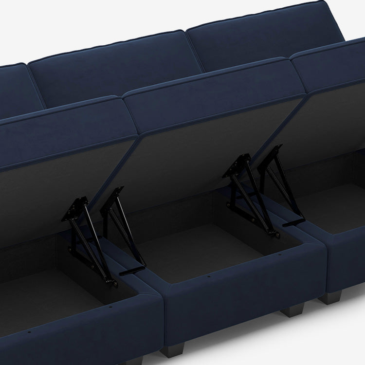Belffin 4 Seats + 4 Sides Modular Velvet Sleeper Sofa with Storage Seat