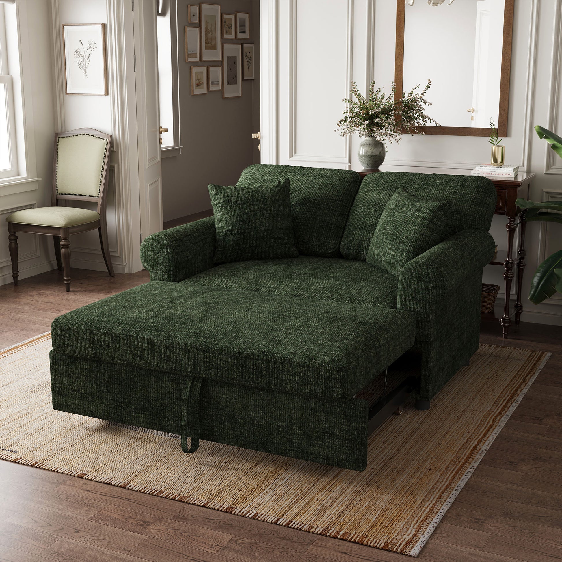 Chenille-round-arm-Moss-Green