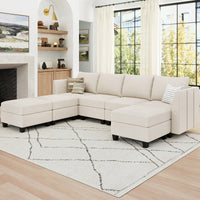 Cosmic-Latte-/-Velvet-7-Seat-U-Shaped-Open-Sectional
