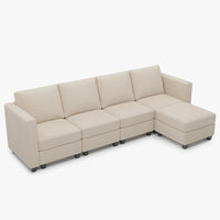 Ivory-Beige-/-Corduroy-5-Seat-L-Shaped-Sectional
