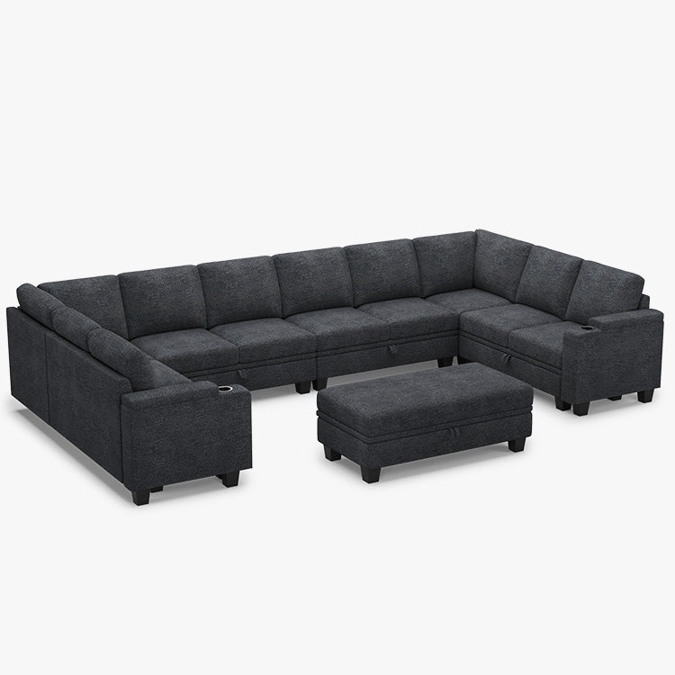Belffin Modular 10 Seater Modular Chenille Sofa with Storage Ottoman