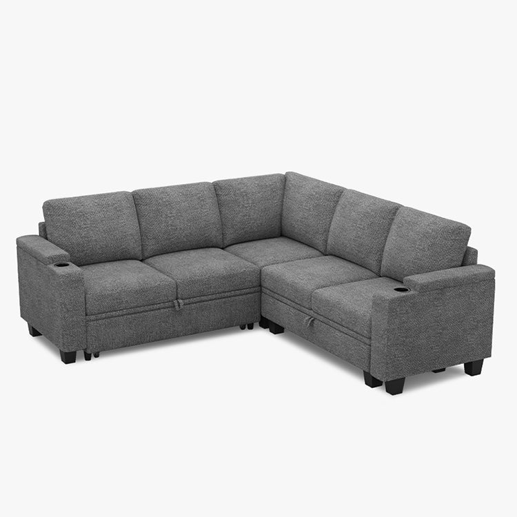 Belffin Modular 5 Seater Modular Chenille Pull-out  Sleeper Sofa with Storage Seats