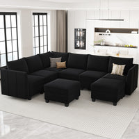 Midnight-Black-/-Velvet-8-Seat-U-Shaped-Sectional