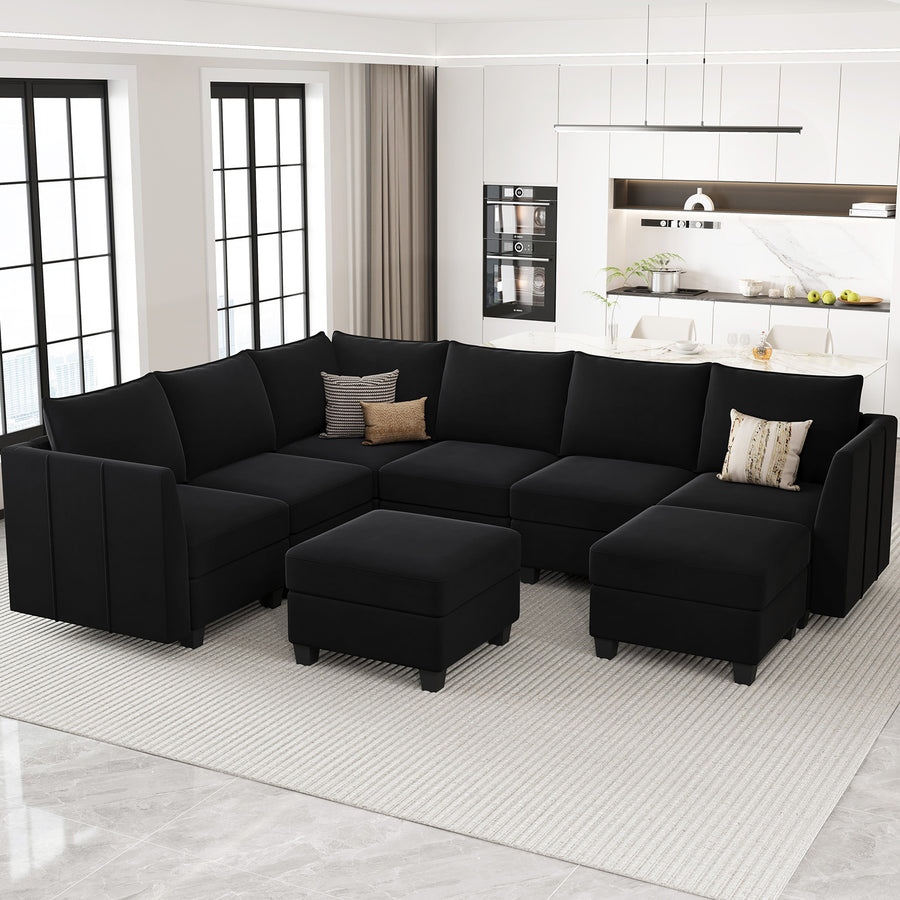 Midnight-Black-/-Velvet-8-Seat-U-Shaped-Sectional