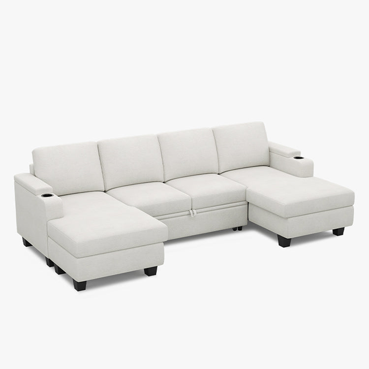 Belffin Modular 4 Seater Modular Chenille Pull-out  Sleeper Sofa with Storage Chaises