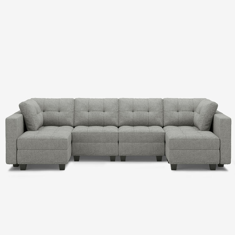 Pebble-Grey-/-Weave-6-Seat-U-Shaped-Sectional