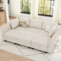 Cosmic-Latte-/-Velvet-6-Seat-Pit-Sectional