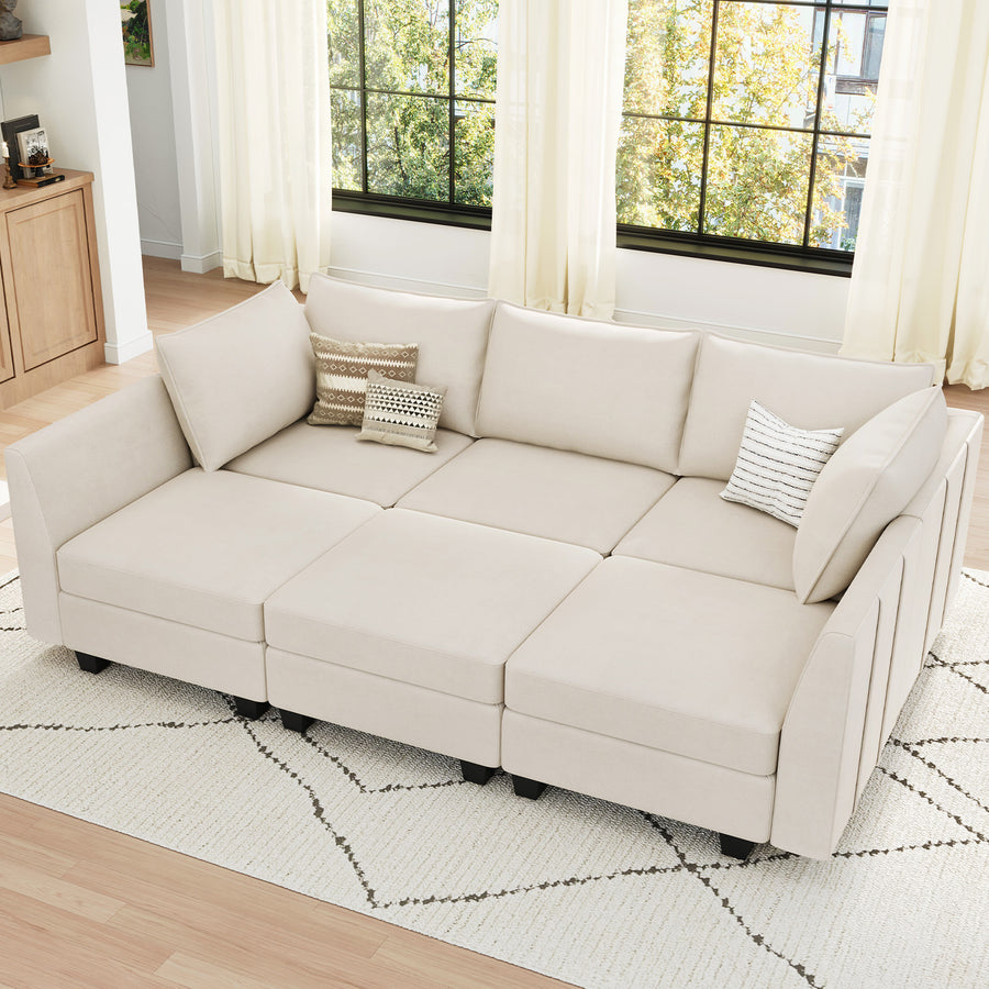 Cosmic-Latte-/-Velvet-6-Seat-Pit-Sectional