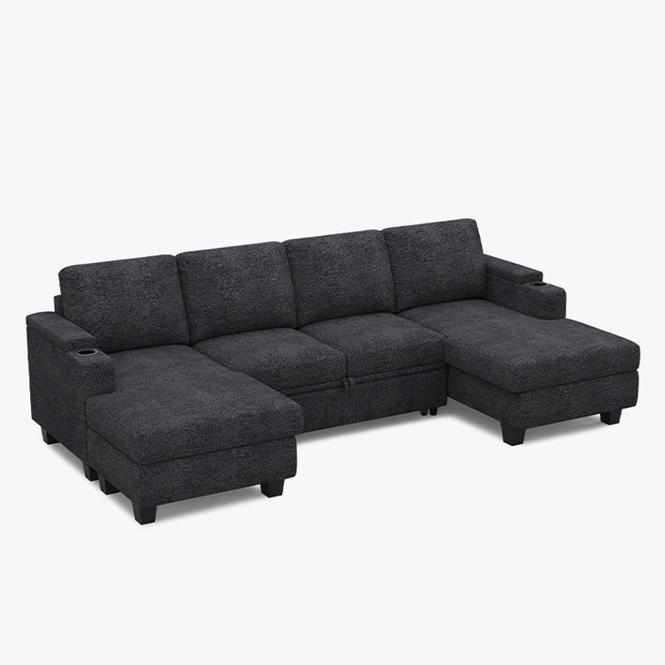 Belffin Modular 4 Seater Modular Chenille Pull-out  Sleeper Sofa with Storage Chaises