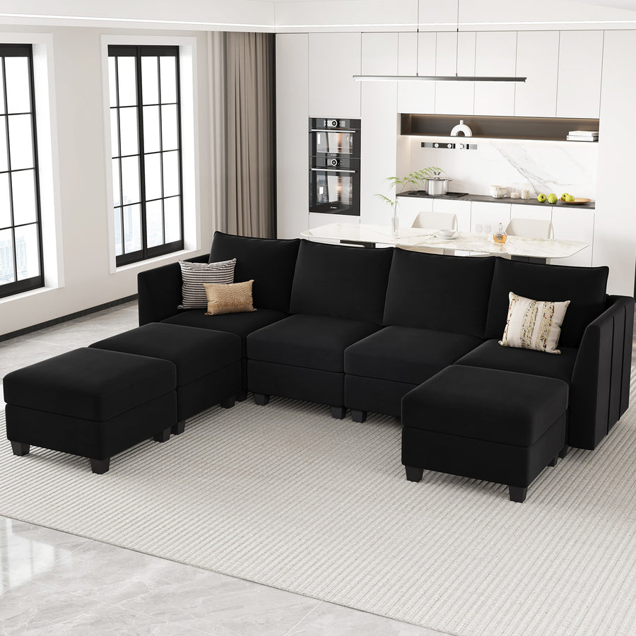 Midnight-Black-/-Velvet-7-Seat-U-Shaped-Open-Sectional