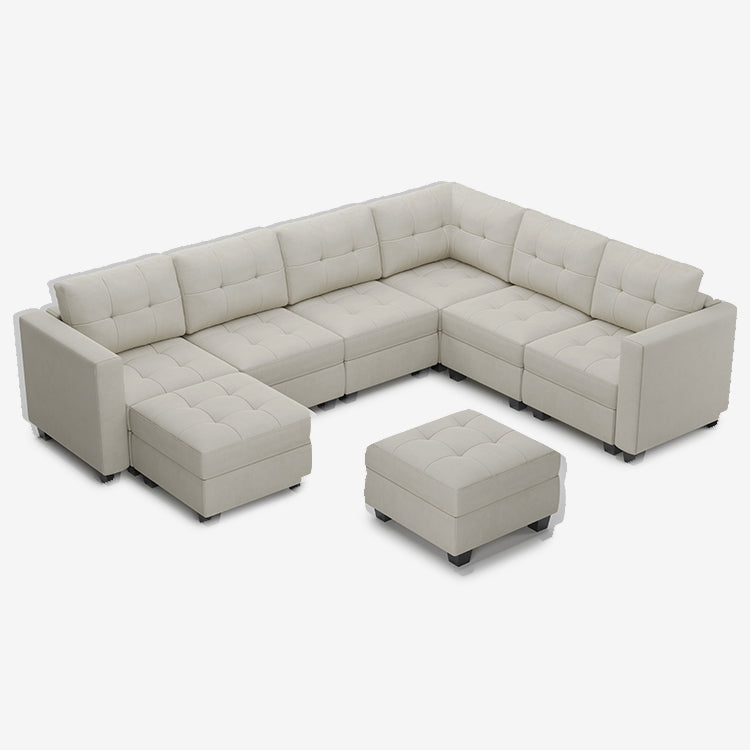 Belffin 7 Seats + 9 Sides Modular Velvet Tufted Sofa with Storage Seat and Ottoman