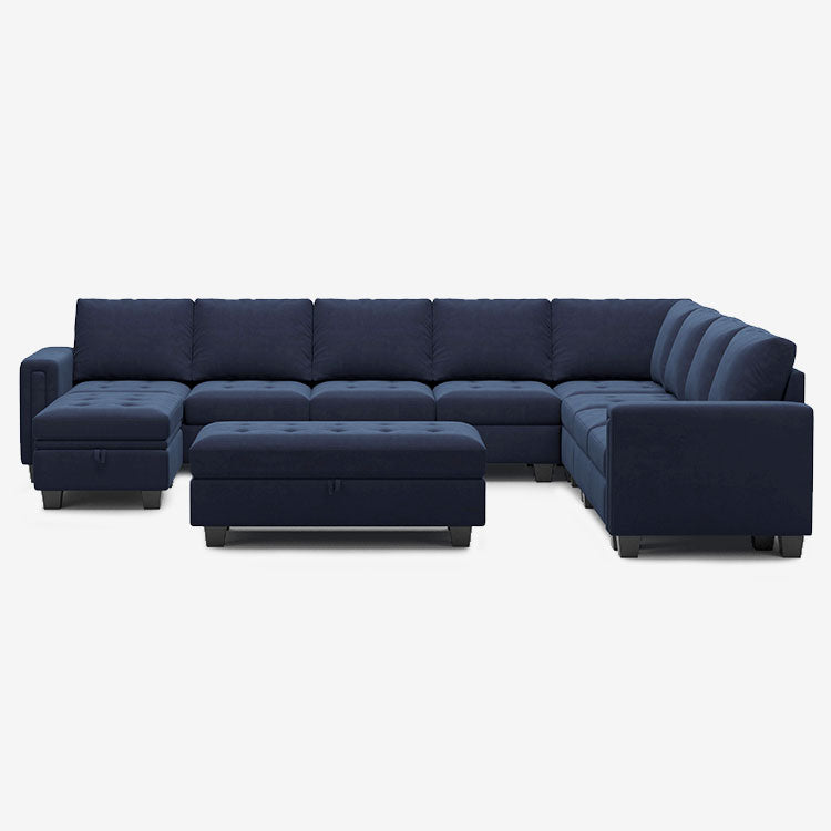 Belffin 9 Seats Modular Velvet Tufted Corner Sofa with Storage Ottoman