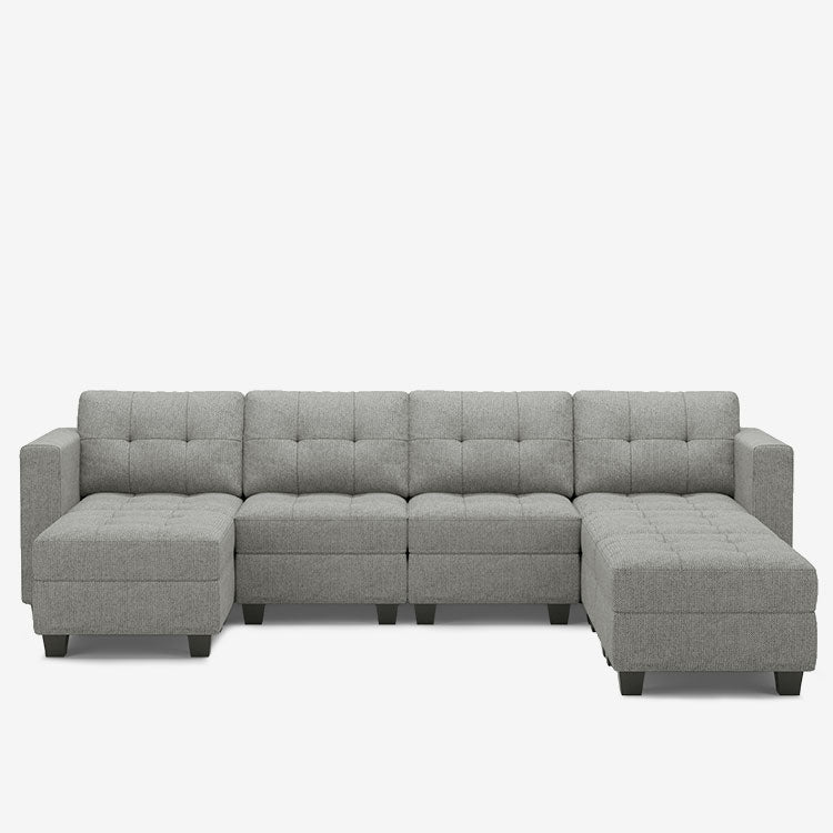 Pebble-Grey-/-Weave-7-Seat-U-Shaped-Open-Sectional