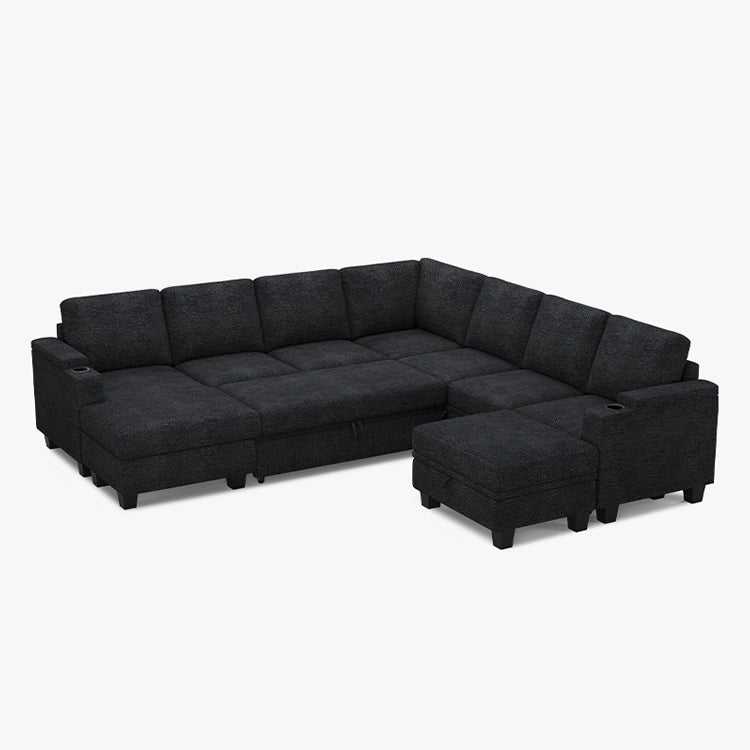 Belffin Modular 7 Seater Modular Chenille Pull-out  Sleeper Sofa with Storage Chaise