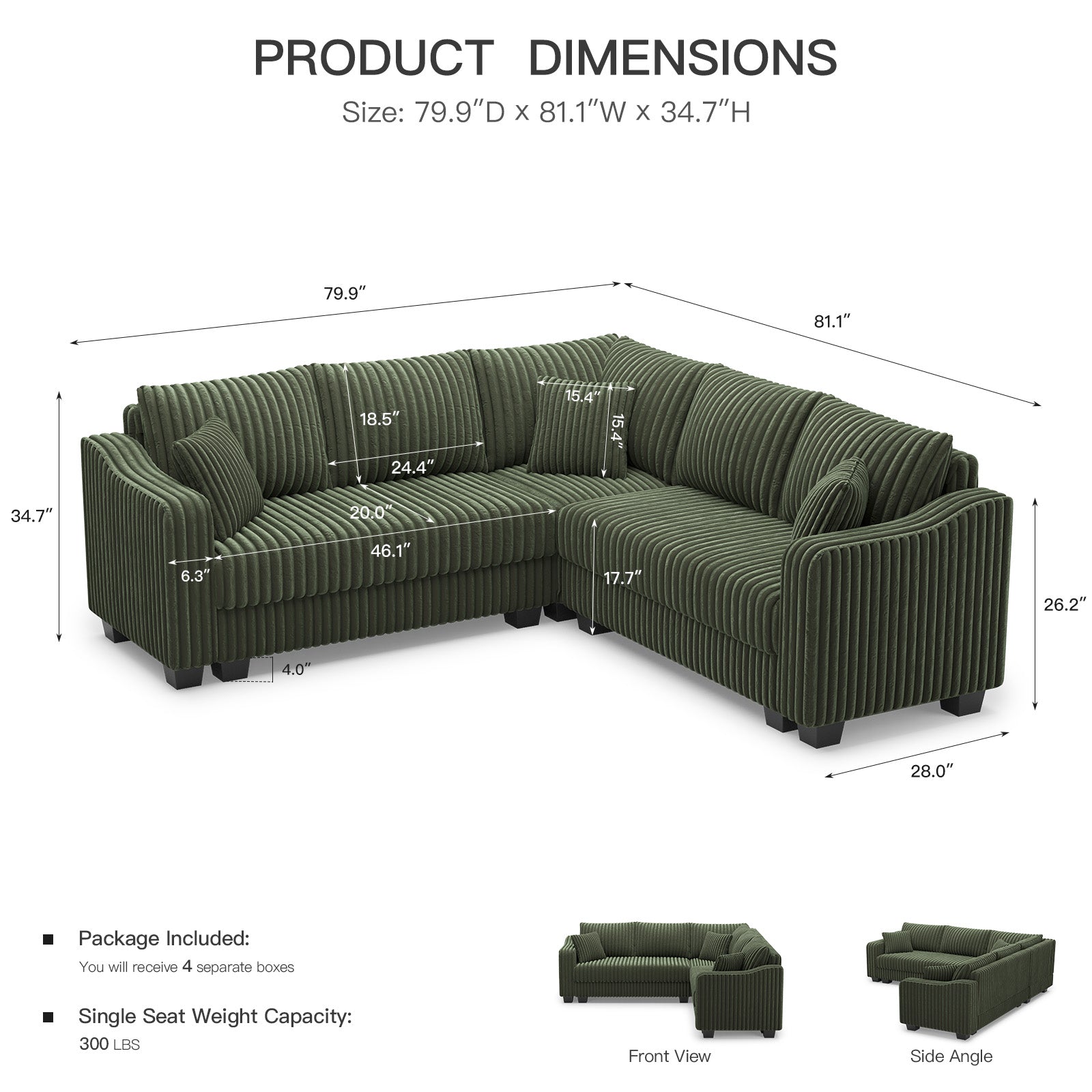 Olivewood-Green-/-Corduroy-5-Seats-Corner-Sectional-dimension