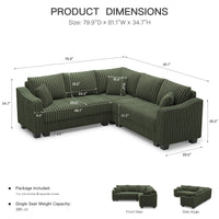 Olivewood-Green-/-Corduroy-5-Seats-Corner-Sectional-dimension