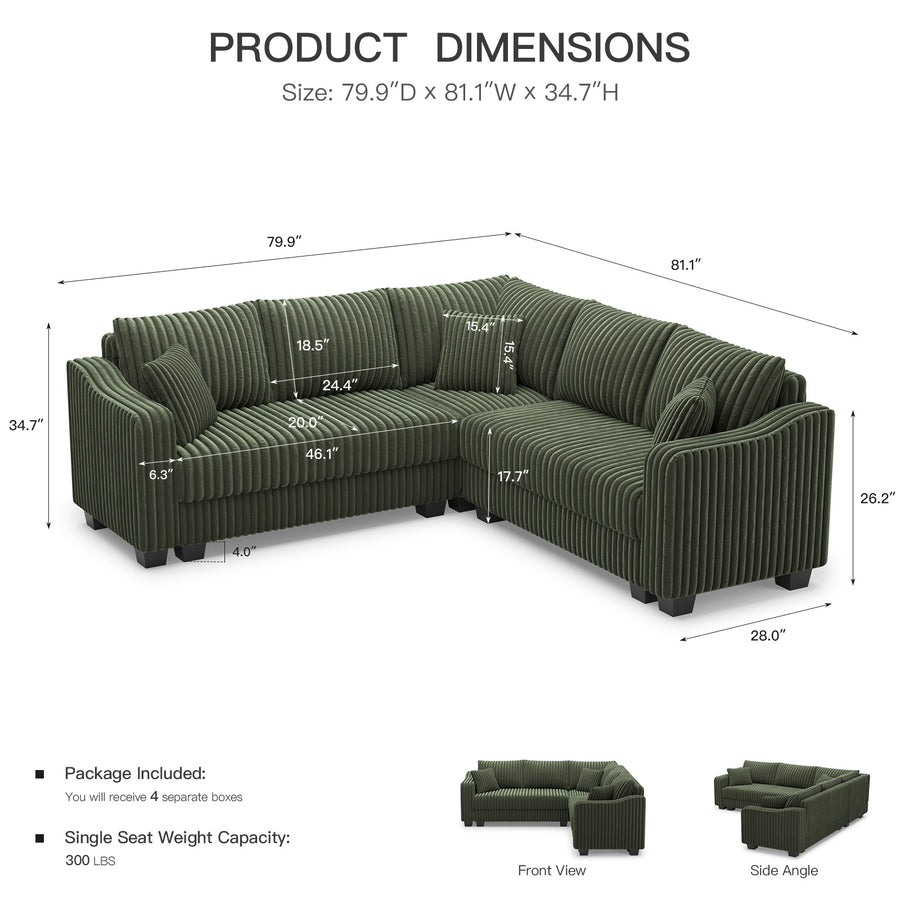 Olivewood-Green-/-Corduroy-5-Seats-Corner-Sectional-dimension