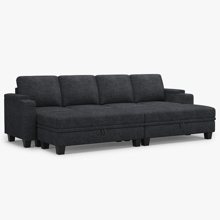 Belffin Modular 4 Seater Modular Chenille Sleeper Sofa with Storage Ottoman