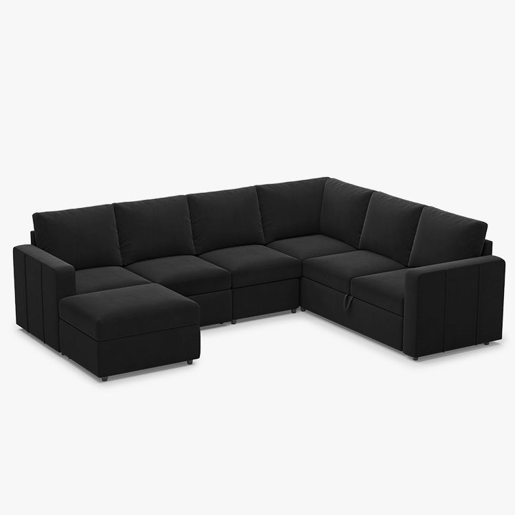 Belffin 6 Seats Modular Velvet Pull-out Sleeper Sofa with Storage Ottoman