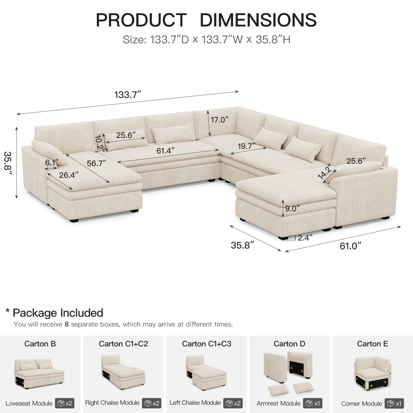 Vayla Oversized Cloud 7 Seats Sofa with Double Chaise