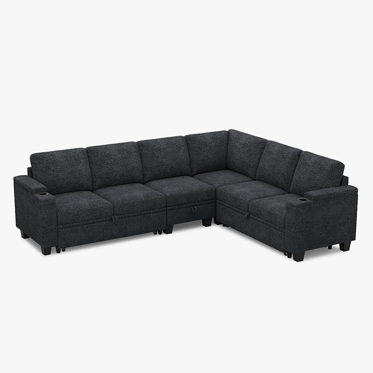 Belffin Modular 6 Seater Modular Chenille Pull-out  Sleeper Sofa with Storage Seats