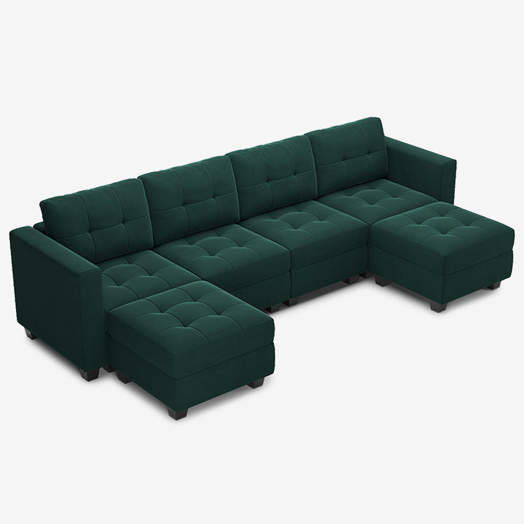 Belffin 6 Seats + 6 Sides Modular Velvet Tufted Sofa with Storage Seat